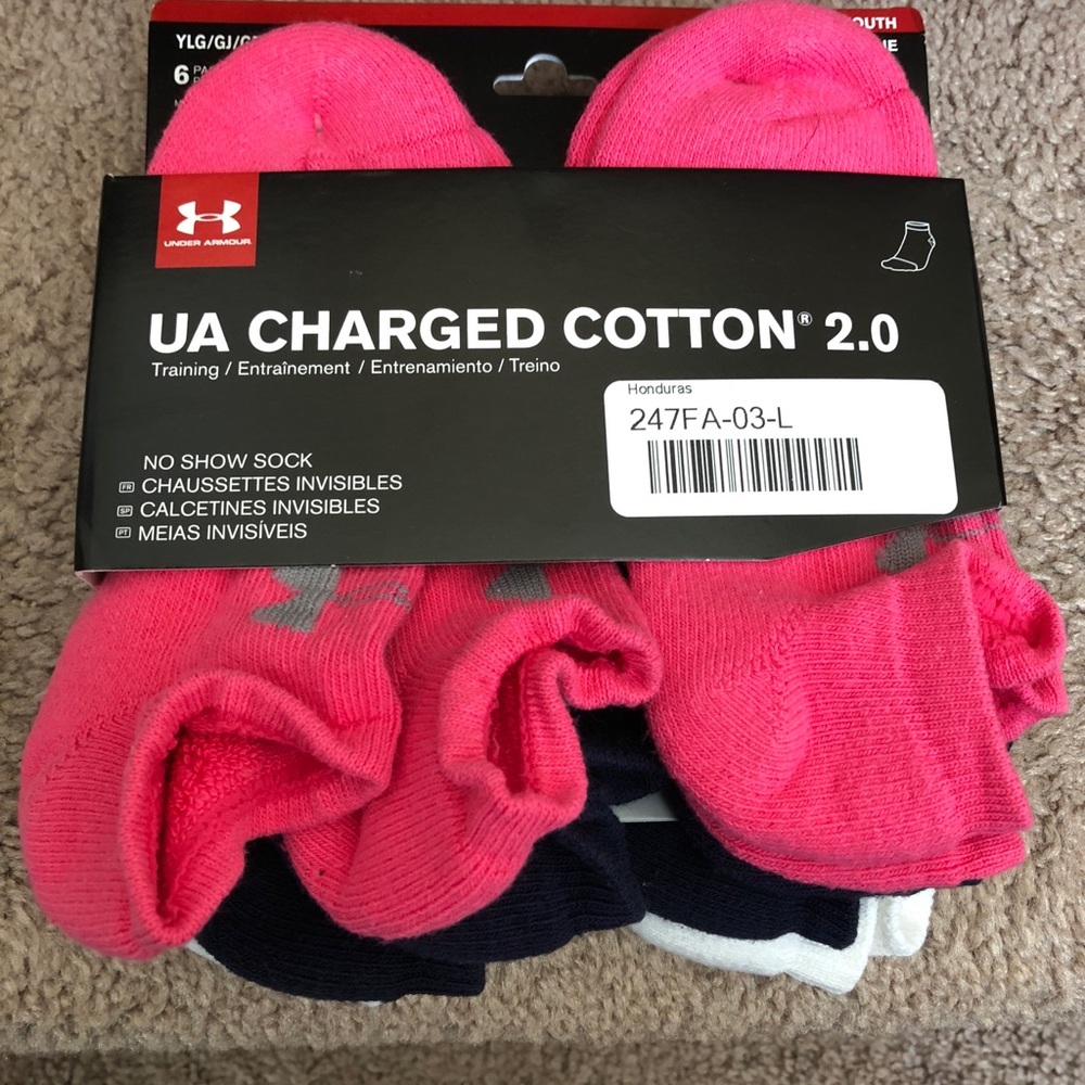 New Under Armour Youth Girl 6pairs Socks 13.5-4